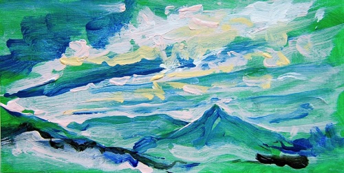 Na Pali IV, 6" x 12", acrylic on paneled paper, 2014.